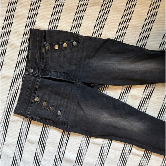 Express 14R Super High Waisted Denim Perfect Black Button Leggings - Picture 4 of 7